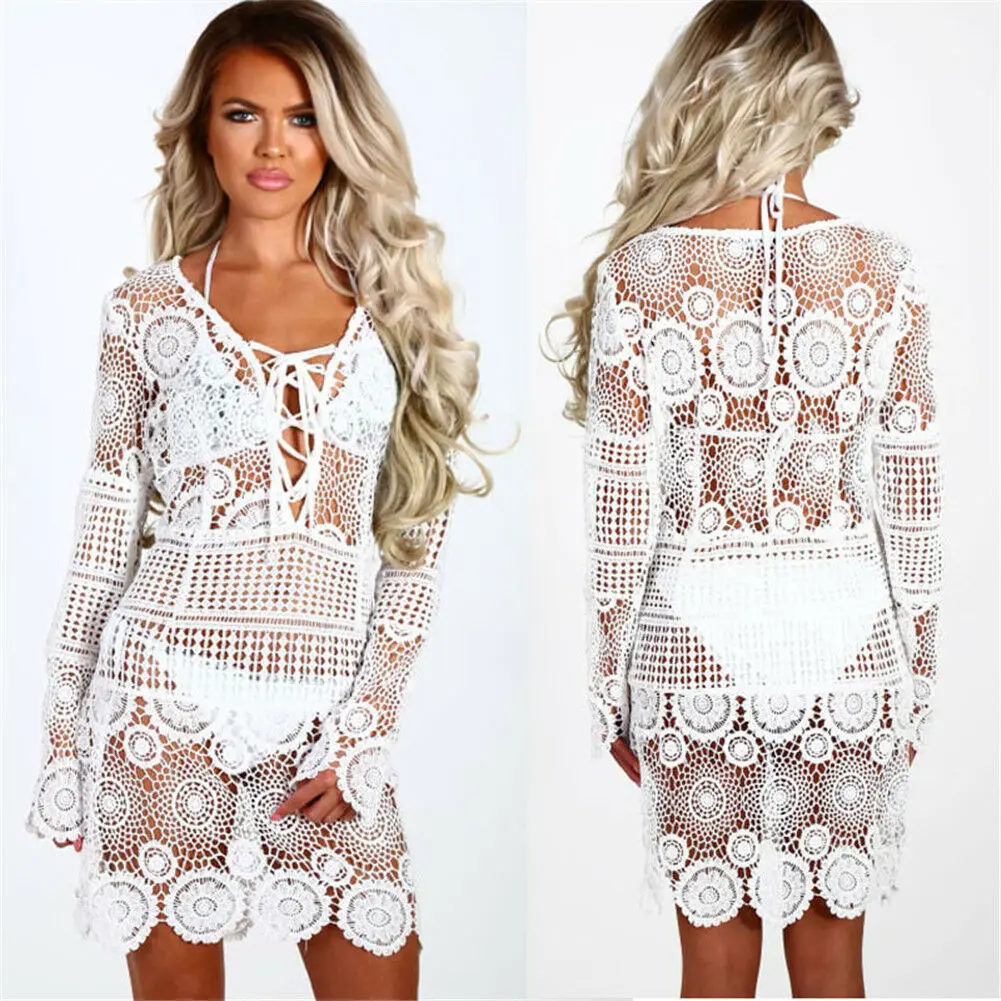 Women long sleeve hollow out beachwear dress female summer cover-up lace dresses sea side new
Women long sleeve hollow out beachwear dress female summer cover-up lace dresses sea side new
