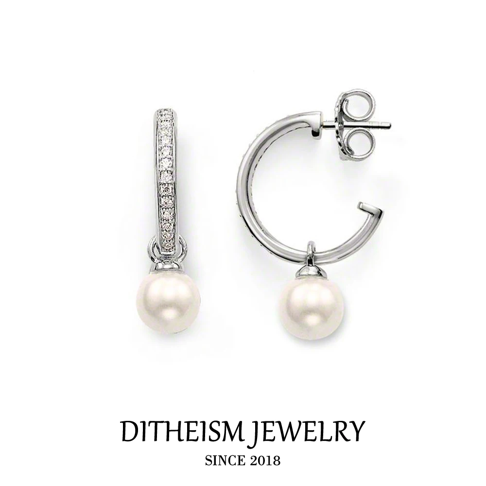 Creole Pearl Hinged Hoop Earrings 2018 New Classic Round Fashion Jewelry Water Drop 925 Sterling Silver Gift For Women | Украшения и