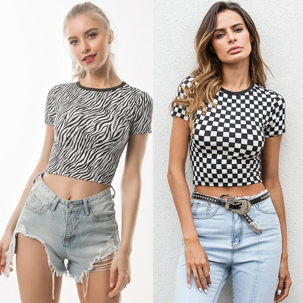 New Style Latest Summer Women Black Plaid Printed Short Sleeve Crop Top T-Shirt Shirts Clothing Casual Soft Zebra Clothes
New Style Latest Summer Women Black Plaid Printed Short Sleeve Crop Top T-Shirt Shirts Clothing Casual Soft Zebra Clothes