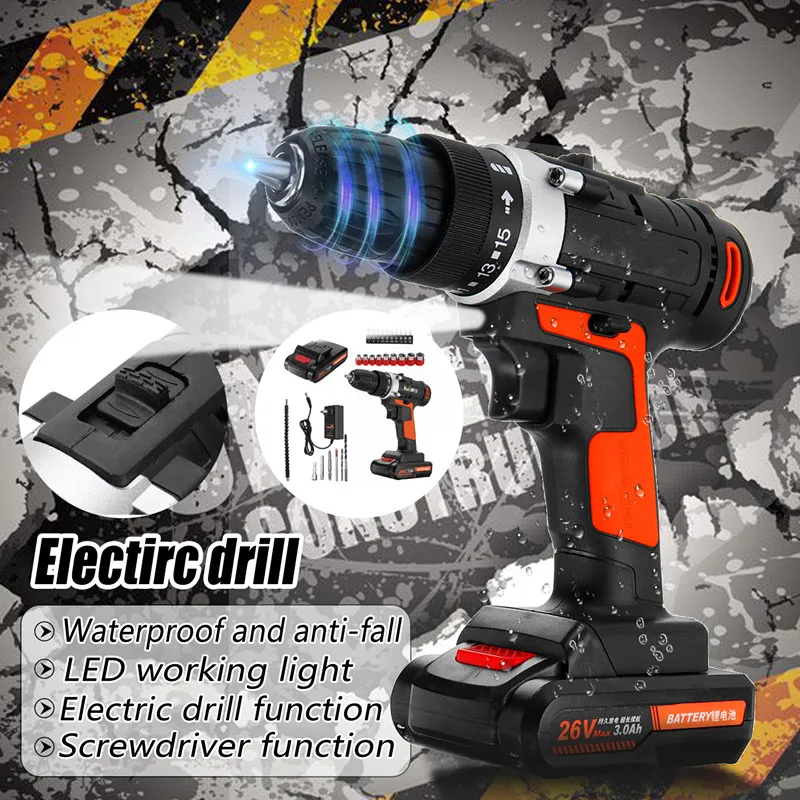 26V 550Nm Impact Drill Cordless Electric Hammer Drill Hand Tool Rechargeable 15+1 Screw Driver With 4800mAh Lithium Battery
26V 550Nm Impact Drill Cordless Electric Hammer Drill Hand Tool Rechargeable 15+1 Screw Driver With 4800mAh Lithium Battery