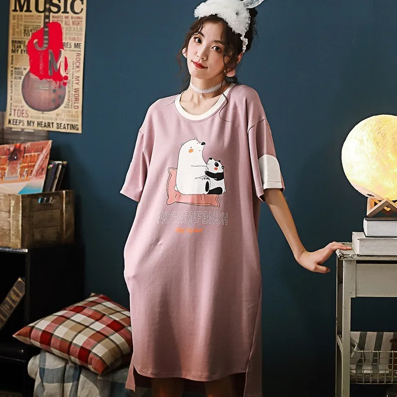 Summer Sleepwear Women Cotton O-neck Nightgowns Women Cotton Cartoon Nightdress Sexy Short Nightwear Plus Size Ladies Home Dress
Summer Sleepwear Women Cotton O-neck Nightgowns Women Cotton Cartoon Nightdress Sexy Short Nightwear Plus Size Ladies Home Dress