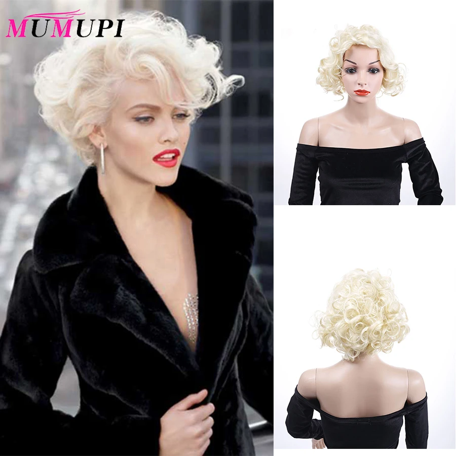 

MUMUPI Heat Resistant Synthetic Cos Wig Short Curly Hairstyle Beauty Makeup Women's Fashion Short White Marilyn Monroe Wigs