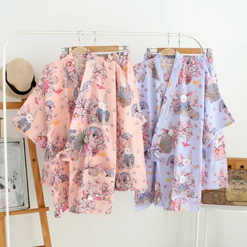 Rabbit Kimono Spring Summer Women's Half Sleeve Pajamas Set Pure Cotton Gauze Home Bathrobe Yukata Homewear Japanese Nightgown
Rabbit Kimono Spring Summer Women's Half Sleeve Pajamas Set Pure Cotton Gauze Home Bathrobe Yukata Homewear Japanese Nightgown
