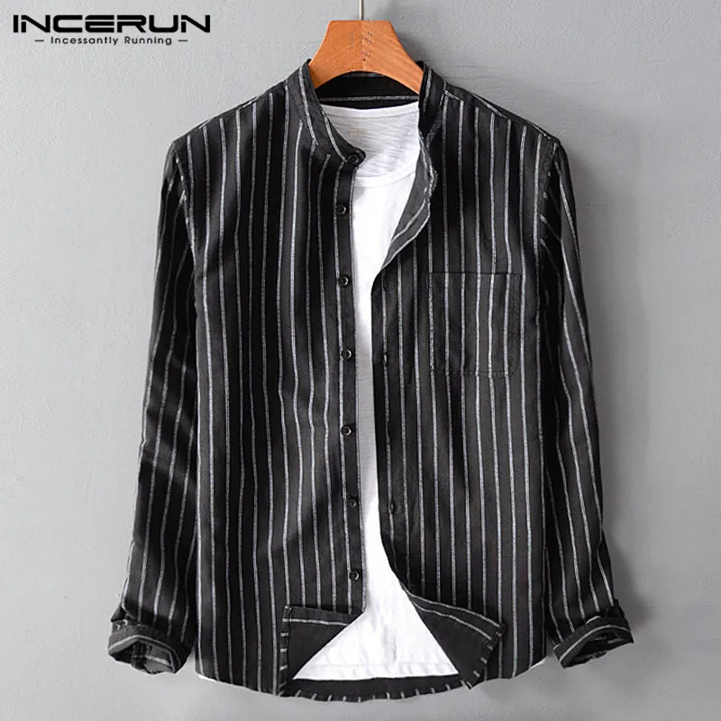 INCERUN 2020 Fashion Men Striped Shirt Stand Collar Long Sleeve Button Blouse Streetwear Casual Brand Shirts Men Camisa Harajuku
INCERUN 2020 Fashion Men Striped Shirt Stand Collar Long Sleeve Button Blouse Streetwear Casual Brand Shirts Men Camisa Harajuku