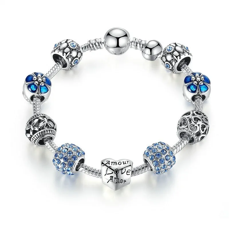 3 Colour Silver Color Openwork Heart Blue Murano Beads Charm Bracelets & Bangles For Women Jewelry Accessories Pa1505
3 Colour Silver Color Openwork Heart Blue Murano Beads Charm Bracelets & Bangles For Women Jewelry Accessories Pa1505