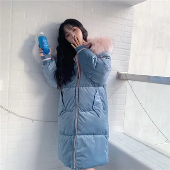 Winter solid color cotton coat casual retro female BF wind long section gold velvet thick down feather Fur collar women's Jacket
Winter solid color cotton coat casual retro female BF wind long section gold velvet thick down feather Fur collar women's Jacket