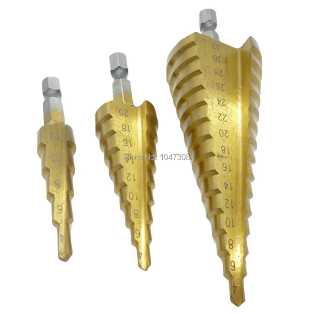 3pcs Step Drill Bit Titanium Hss Industrial Reamer 4mm-12mm/20mm/32mm Step Cone Drill Hole Cutter Metal Steel PVC Drilling Bit
3pcs Step Drill Bit Titanium Hss Industrial Reamer 4mm-12mm/20mm/32mm Step Cone Drill Hole Cutter Metal Steel PVC Drilling Bit
