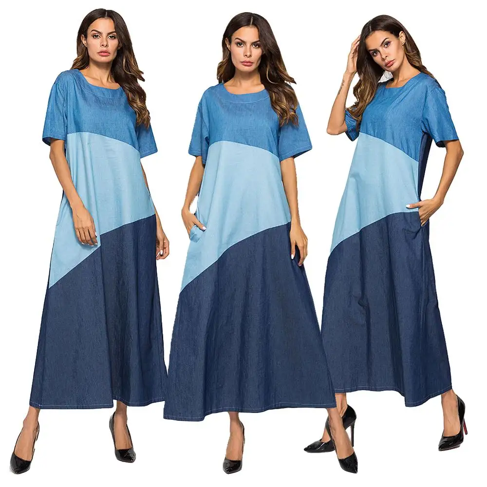 Women Muslim Denim Patchwork Dress Summer Maxi Abaya Short Sleeve Pockets Dubai Robes Casual Islam Clothing Loose Kaftan Fashion
Women Muslim Denim Patchwork Dress Summer Maxi Abaya Short Sleeve Pockets Dubai Robes Casual Islam Clothing Loose Kaftan Fashion