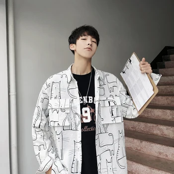 2019 Spring Summer Men Casaul Loose Kitten Cartoon Doodle Printing Cotton Shirt Lapel Long Sleeve White Clothing Homme M-2XL
2019 Spring Summer Men Casaul Loose Kitten Cartoon Doodle Printing Cotton Shirt Lapel Long Sleeve White Clothing Homme M-2XL