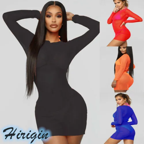 Summer Dresses Women Summer Sexy Transprent Long Sleeve O-Neck Mini Dress Skinny High Waist Solid Mini Dress
Summer Dresses Women Summer Sexy Transprent Long Sleeve O-Neck Mini Dress Skinny High Waist Solid Mini Dress