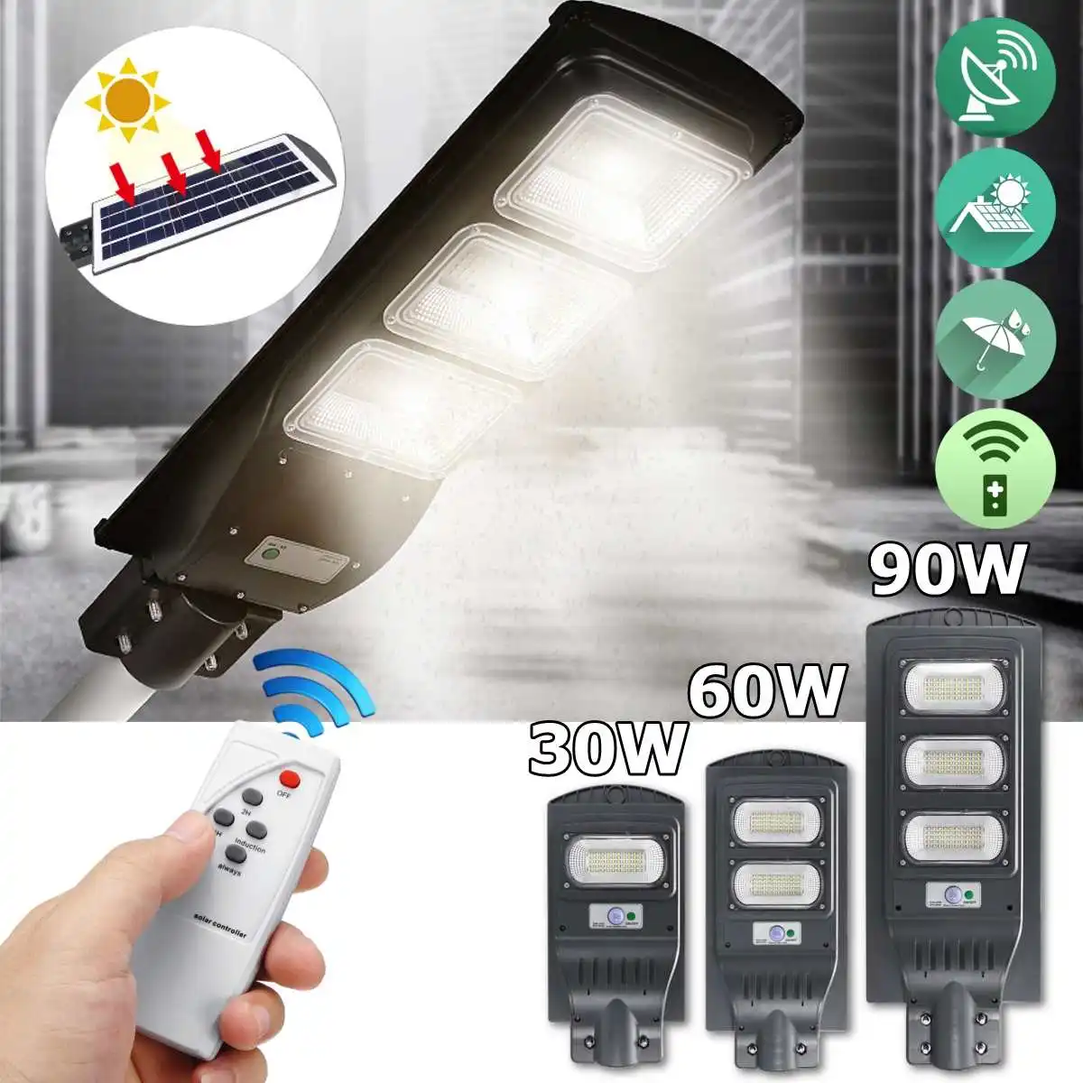 LED Street Light 30/60/100W LED Solar Light Radar PIR Motion Sensor Wall Timing Lamp+Remote Waterproof for Plaza Garden Yard
LED Street Light 30/60/100W LED Solar Light Radar PIR Motion Sensor Wall Timing Lamp+Remote Waterproof for Plaza Garden Yard