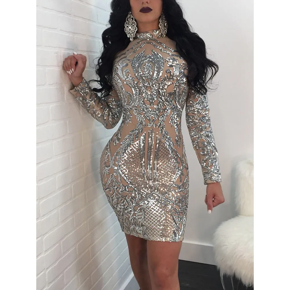 2018 Women Sexy High Neck Sequin Dress Vintage Long Sleeve Party Dress Elegant Slim Bodycon Dress
2018 Women Sexy High Neck Sequin Dress Vintage Long Sleeve Party Dress Elegant Slim Bodycon Dress
