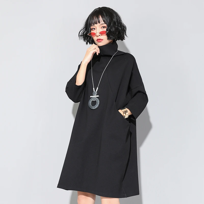 Plus Size Black Turtleneck Knitted Dress Women Autumn Winter High Waist Sweater Dress Pocket Three Quarter Sleeve Mini Dress
Plus Size Black Turtleneck Knitted Dress Women Autumn Winter High Waist Sweater Dress Pocket Three Quarter Sleeve Mini Dress