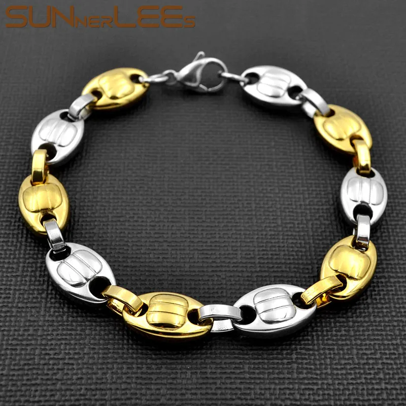 SUNNERLEES Fashion Jewelry Stainless Steel Bracelet 10mm Coffee Beans Link Chain Silver Gold Men Women SC75 B
SUNNERLEES Fashion Jewelry Stainless Steel Bracelet 10mm Coffee Beans Link Chain Silver Gold Men Women SC75 B