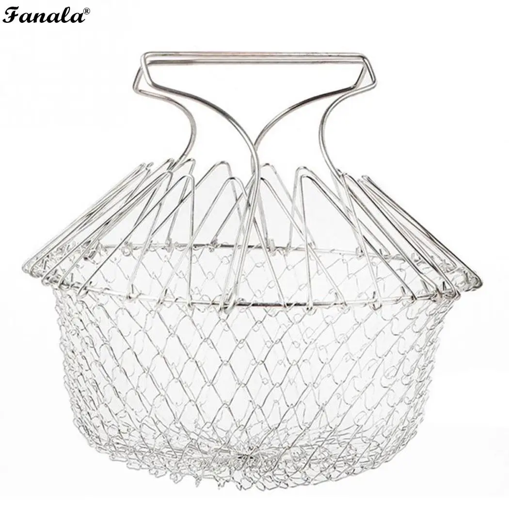 Multi-Function Folding Rinse Stainless Steel Frying Basket Cook Kitchen Colander