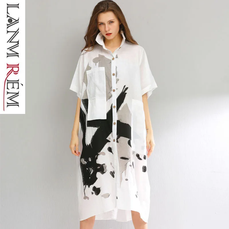 LANMREM 2019 Summer Clothes for women short sleeve loose casual large size personality Printing shirt dress with pockets YH260
LANMREM 2019 Summer Clothes for women short sleeve loose casual large size personality Printing shirt dress with pockets YH260