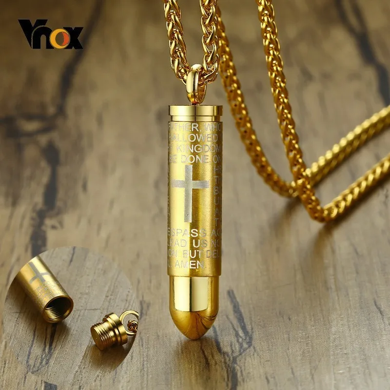 Vnox Openable Bullet with English Bible Cross Pendants for Men Hollow Memorial Cremation Urn Stainless Steel Faith Necklaces
Vnox Openable Bullet with English Bible Cross Pendants for Men Hollow Memorial Cremation Urn Stainless Steel Faith Necklaces