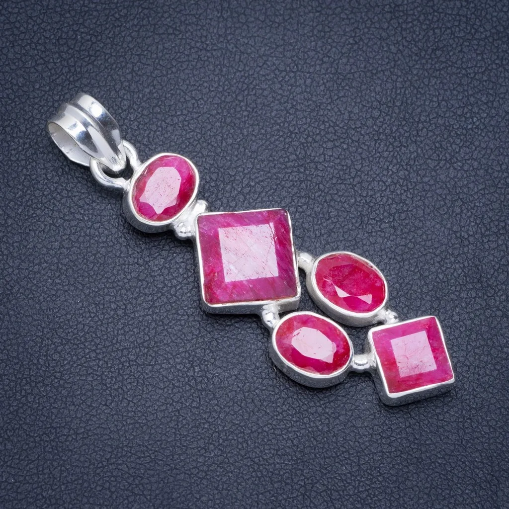 Natural Cherry Ruby Handmade Unique 925 Sterling Silver Pendant 2" A0324 
Natural Cherry Ruby Handmade Unique 925 Sterling Silver Pendant 2" A0324