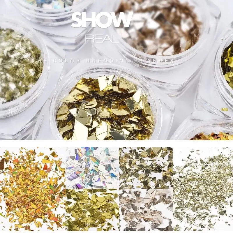 6 pieces 3D irregular flash broken glass nail set nail art leaves Aurora color nail decoration
6 pieces 3D irregular flash broken glass nail set nail art leaves Aurora color nail decoration