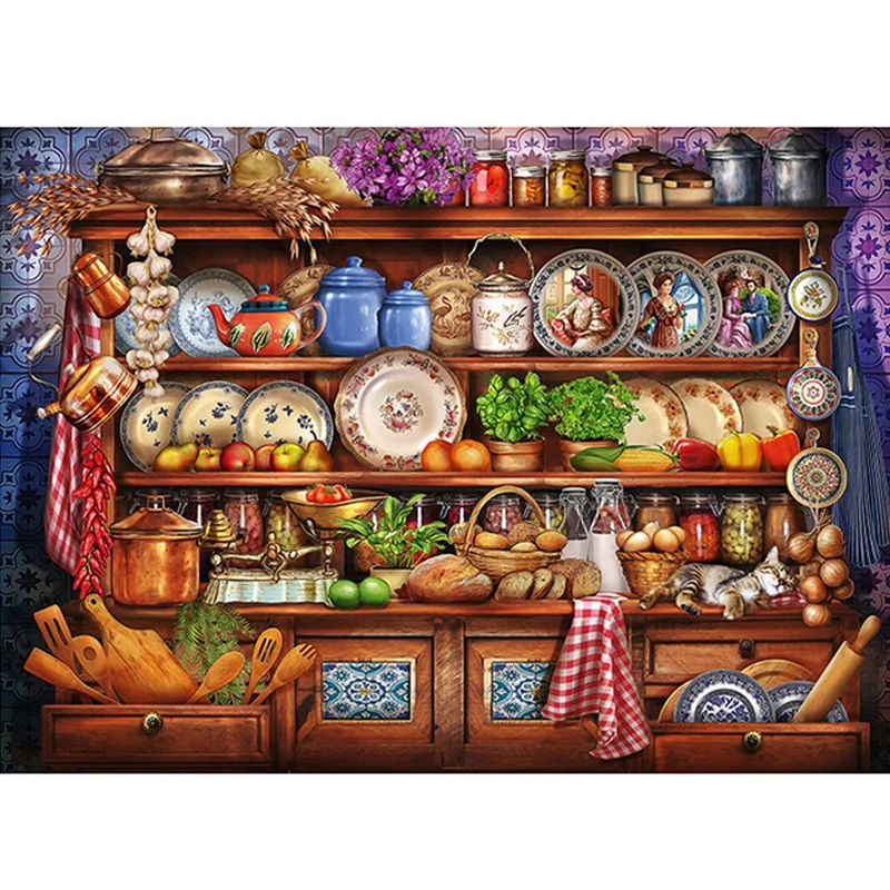 Square Diamond Painting Cupboard Food Full Picture Of Embroidery Kitchen Wall Decoration | Дом и сад