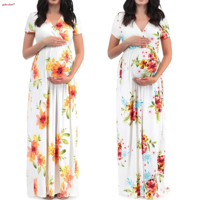 Летнее Длинное Платье для беременных женская одежда с цветочным принтом