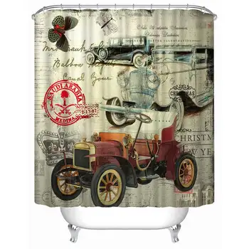 

Mrosaa 72x72 Inch Polyester Colormix Car Series Print Waterproof Shower Curtains Polyester Fabric Bath Curtain with 12 Rings