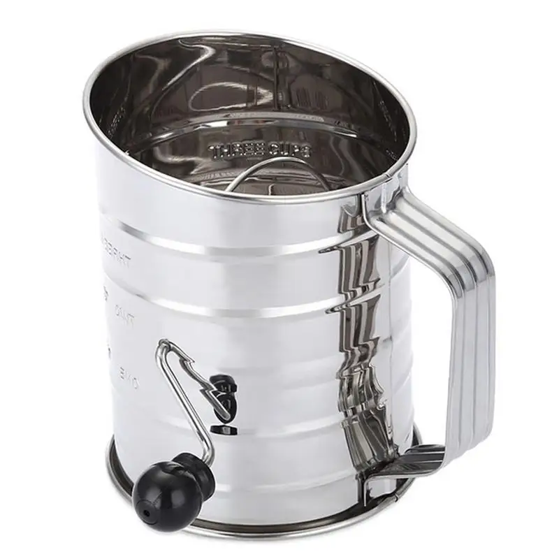 Flour Sifter Stainless Steel Large 3-Cup Hand-Held Baking Tools Leaking Crank Sugar Sifter For Corn Almond Bread Cake Flour
Flour Sifter Stainless Steel Large 3-Cup Hand-Held Baking Tools Leaking Crank Sugar Sifter For Corn Almond Bread Cake Flour
