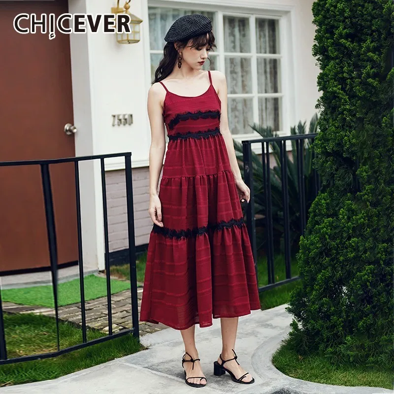 CHICEVER Spring Beach Style Stiped Patchwork Lace Hit Color Dress O Neck Spaghetti Strap High Waist Slim A-line Women Dresses
CHICEVER Spring Beach Style Stiped Patchwork Lace Hit Color Dress O Neck Spaghetti Strap High Waist Slim A-line Women Dresses