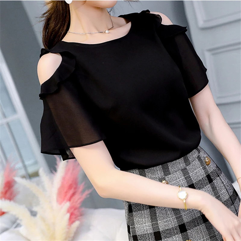2019 Korean Womens Short Sleeve Slim Tops And Blouses Ladies O-Neck Chiffon Shirt Off The Shoulder Solid Color Blusas Mujer
2019 Korean Womens Short Sleeve Slim Tops And Blouses Ladies O-Neck Chiffon Shirt Off The Shoulder Solid Color Blusas Mujer