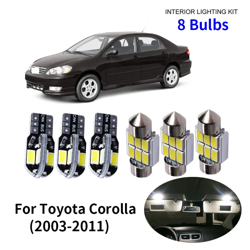 8pcs Car Accessories White Interior LED Light Bulbs Package Kit For 2003-2011 Toyota Corolla T10 31MM Map Dome Trunk Lamp
8pcs Car Accessories White Interior LED Light Bulbs Package Kit For 2003-2011 Toyota Corolla T10 31MM Map Dome Trunk Lamp