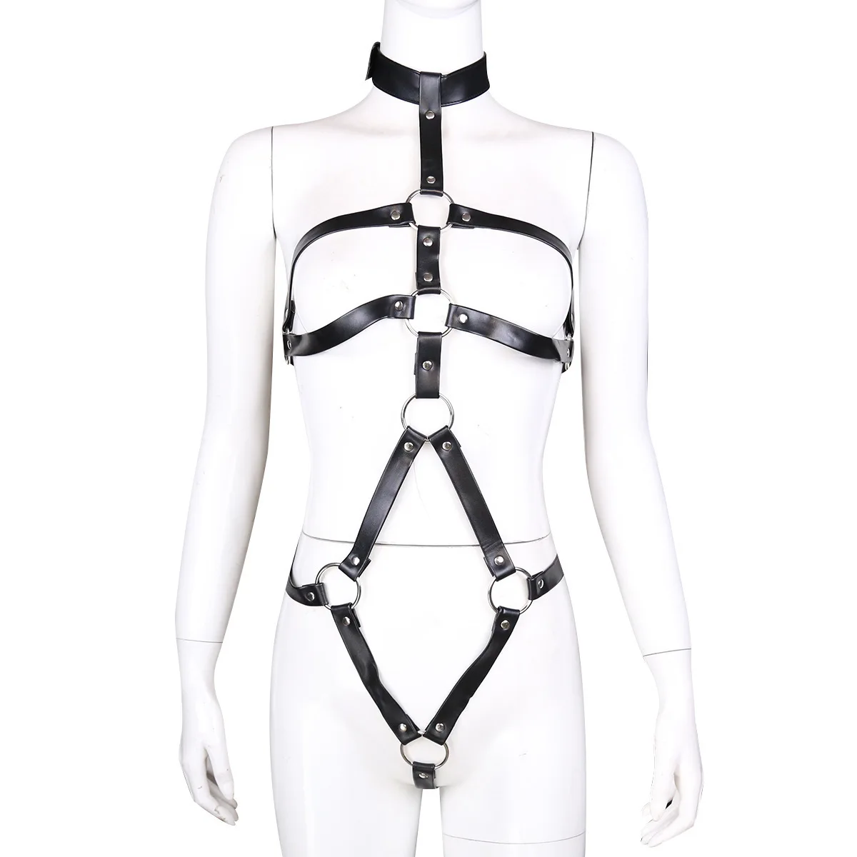 

Sexy PU Leather Body Harness Women Fetish Slave Bondage Restraints Exposed Breast Chastity Belt Sex Products Adult Games Toys