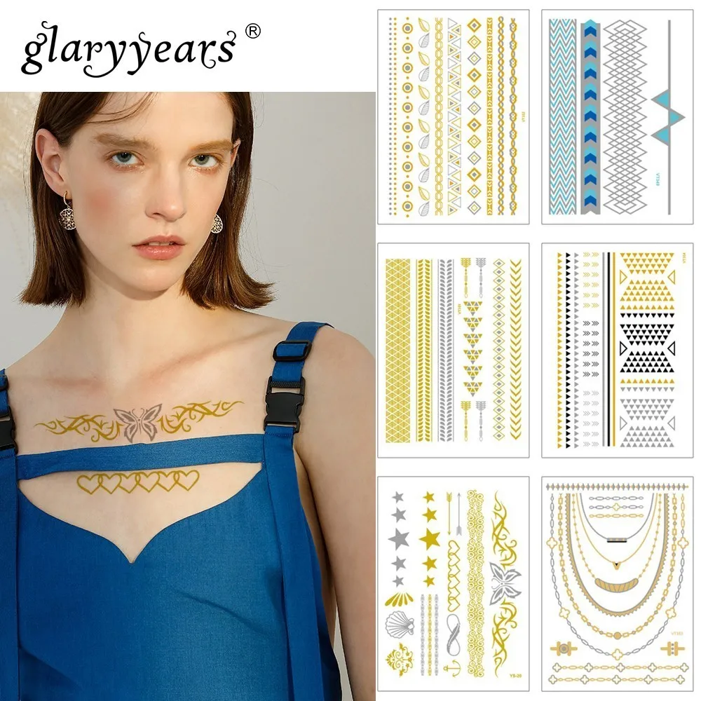 Glaryyears 1 шт. металлическая Временная тату-наклейка поддельные тату Цветок