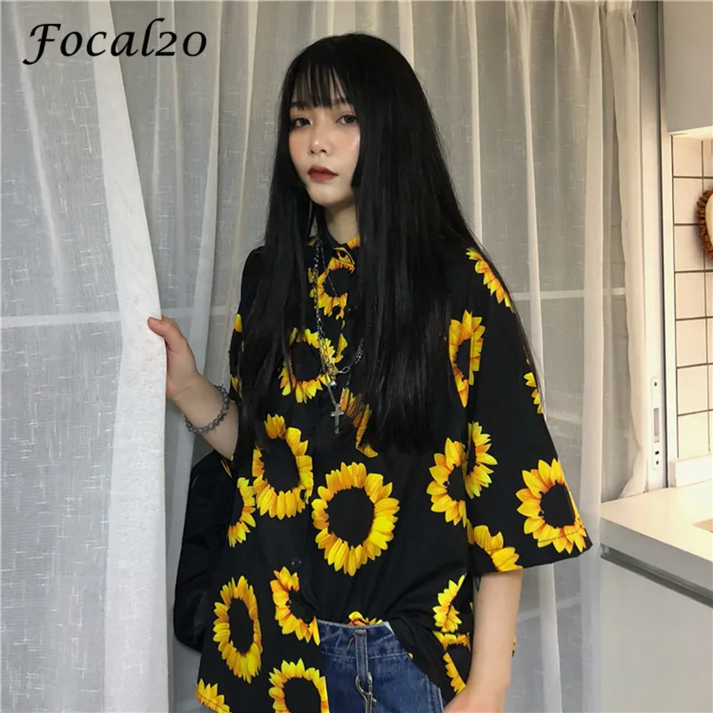 Focal20 Harajuku Sunflower Print Female Blouse Shirts Hit Color Loose Turn-down Collar Summer Spring Loose Women Shirts Blouse
Focal20 Harajuku Sunflower Print Female Blouse Shirts Hit Color Loose Turn-down Collar Summer Spring Loose Women Shirts Blouse