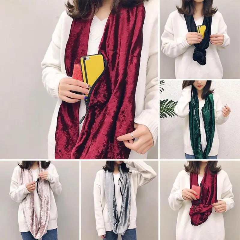Magic Scarf with Telephone Holder Storage Pocket Women Velvet Zipper Pocket Loop Scarf Convertible Infinity Scarves for Travel
Magic Scarf with Telephone Holder Storage Pocket Women Velvet Zipper Pocket Loop Scarf Convertible Infinity Scarves for Travel