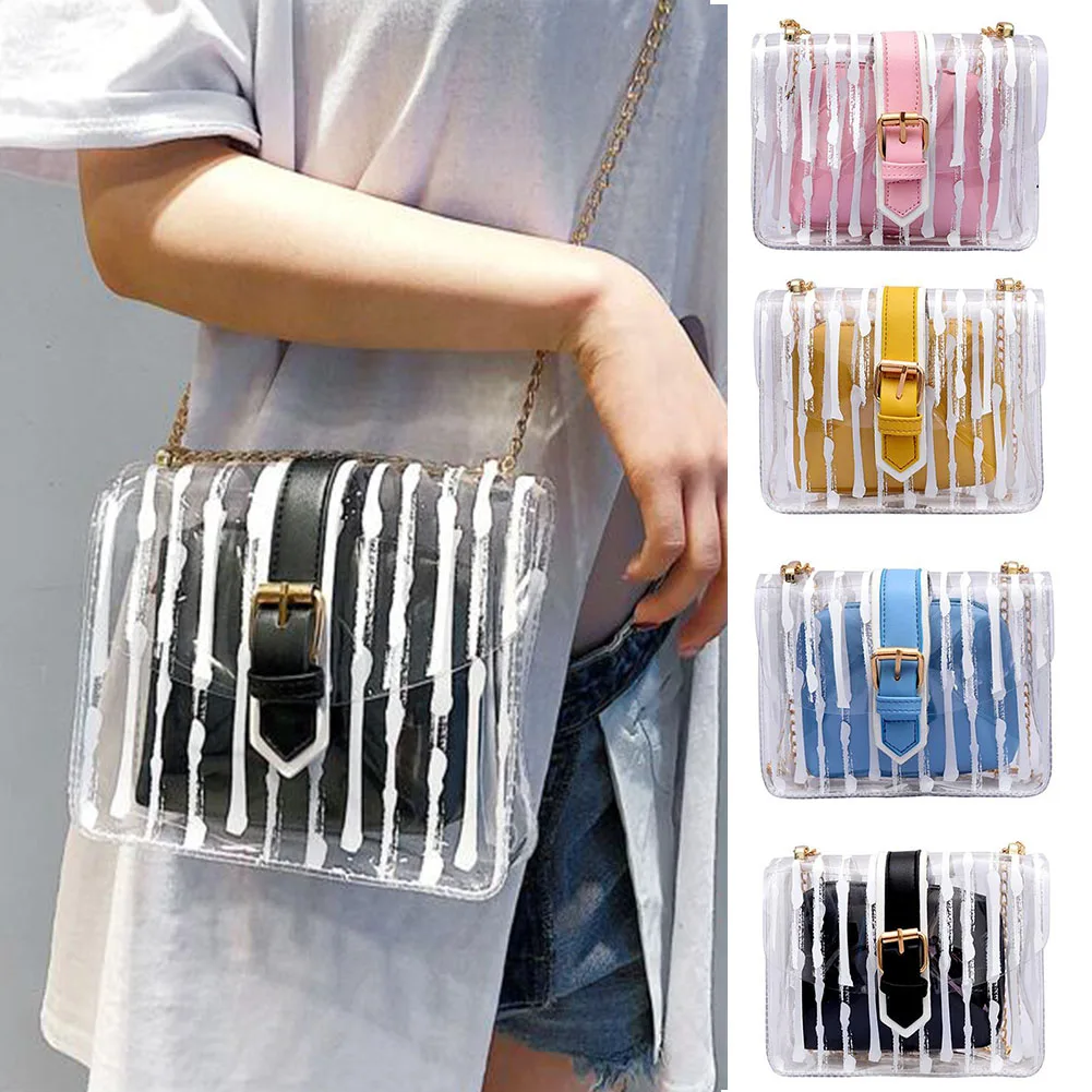 2019 fashion Striped Clear Transparent PVC Women Messenger Crossbody Bag Chains Jelly Summer Beach Bag 2Pcs Women Handbag
2019 fashion Striped Clear Transparent PVC Women Messenger Crossbody Bag Chains Jelly Summer Beach Bag 2Pcs Women Handbag