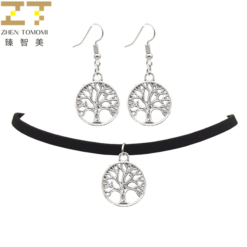 2019 Fashion Black Velvet Leather Bijoux Vintage Retro Tree of Life Pendants Choker Necklace/Drop Earrings Women Jewelry Sets
2019 Fashion Black Velvet Leather Bijoux Vintage Retro Tree of Life Pendants Choker Necklace/Drop Earrings Women Jewelry Sets