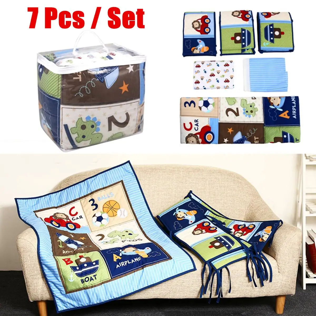 7 Pcs Cartoon Baby Bedding Set Blue Baby Boy Bedding Crib Cot Nursery Quilt Mattress Bumper Protector Sheet Blanket Bed Skirt
7 Pcs Cartoon Baby Bedding Set Blue Baby Boy Bedding Crib Cot Nursery Quilt Mattress Bumper Protector Sheet Blanket Bed Skirt