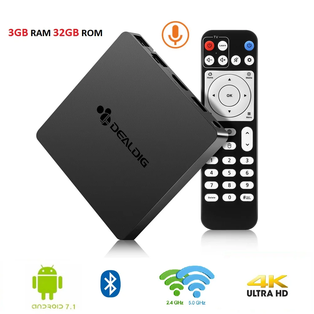 

DEALDIG BOXD6 TV Box Amlogic S912 Octa Core 3GB RAM 32GB ROM Android 7.1 Set Top Box 2.4G/5G Wifi Voice Control Support 4K BT