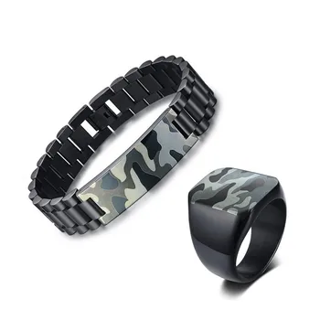 Mens Army Camouflage Jewelry Set Black Solid Stainless Steel ID Bracelet and Camo Signet Ring Woodland Camo Jewellery
Mens Army Camouflage Jewelry Set Black Solid Stainless Steel ID Bracelet and Camo Signet Ring Woodland Camo Jewellery