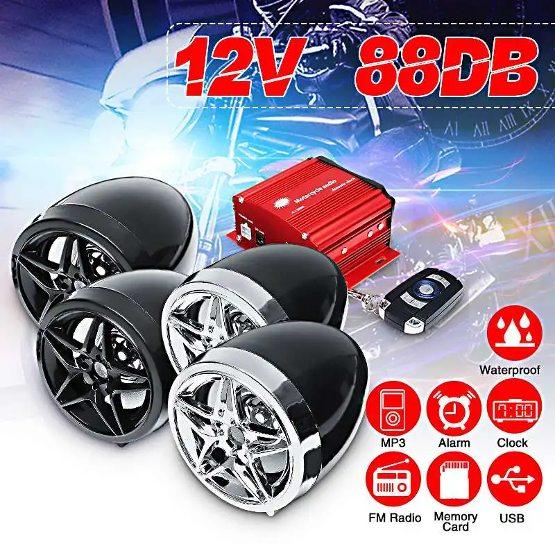 Universal Motorcycle bluetooth Audio Sound System Stereo Speakers FM Radio MP3 Music Player Scooter ATV Remote Control Alarm Spe
Universal Motorcycle bluetooth Audio Sound System Stereo Speakers FM Radio MP3 Music Player Scooter ATV Remote Control Alarm Spe