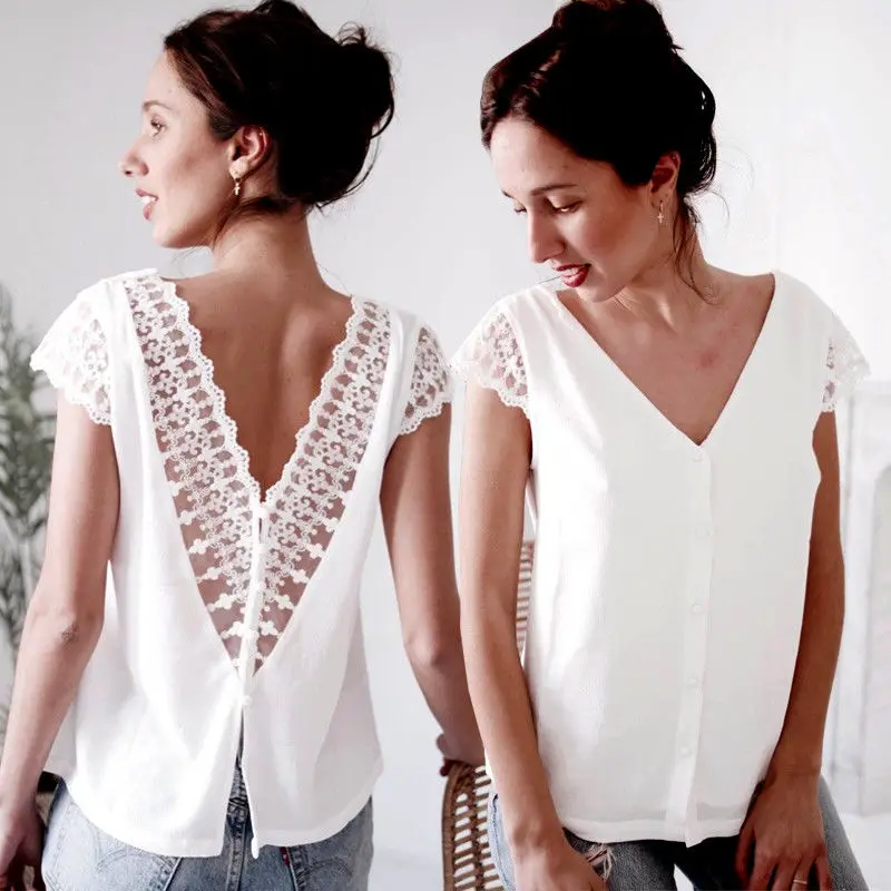 2019 Summer Ladies White Chiffon Tops Shirts Blouses Women Blouse Blusa Clothes Lace Backless V Neck Femininas Clothing Female
2019 Summer Ladies White Chiffon Tops Shirts Blouses Women Blouse Blusa Clothes Lace Backless V Neck Femininas Clothing Female