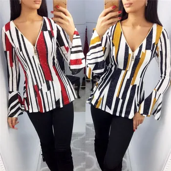 Women Long Sleeve Zip V Neck Tops Shirt 2019 Spring Autumn Loose Striped Casual Blouse Hot Sale Elegant Woman Shirt Plus Size
Women Long Sleeve Zip V Neck Tops Shirt 2019 Spring Autumn Loose Striped Casual Blouse Hot Sale Elegant Woman Shirt Plus Size