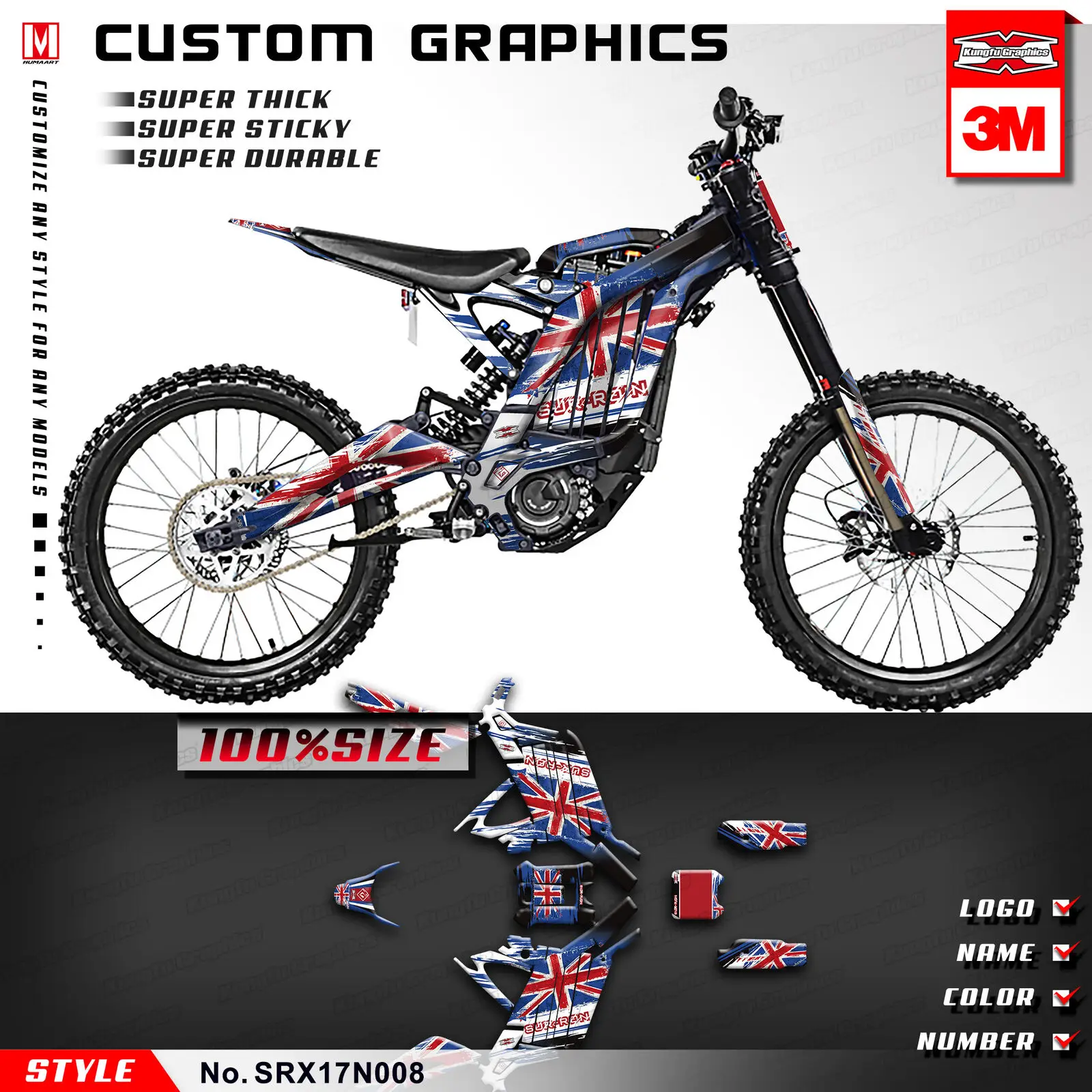 KUNGFU GRAPHICS Electric Dirt Bike Racing Stickers Motocross Decal Kit Decor Wraps for Sur-Ron Light Bee X (Style no. SRX17N008)
KUNGFU GRAPHICS Electric Dirt Bike Racing Stickers Motocross Decal Kit Decor Wraps for Sur-Ron Light Bee X (Style no. SRX17N008)