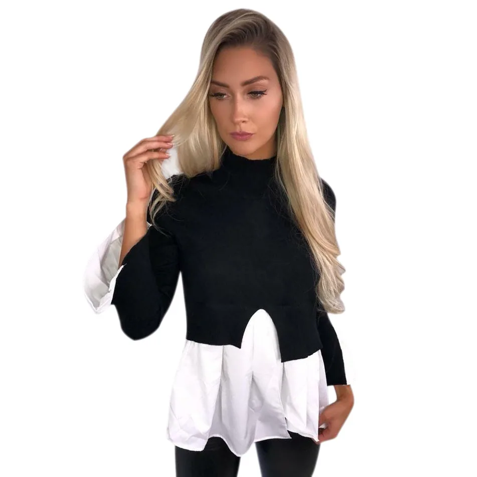 Women's Long Sleeve Irregular Hem Ruffle Bell Sleeve Pullover T Shirts Fake Two Pieces Femme Casual Tops
Women's Long Sleeve Irregular Hem Ruffle Bell Sleeve Pullover T Shirts Fake Two Pieces Femme Casual Tops