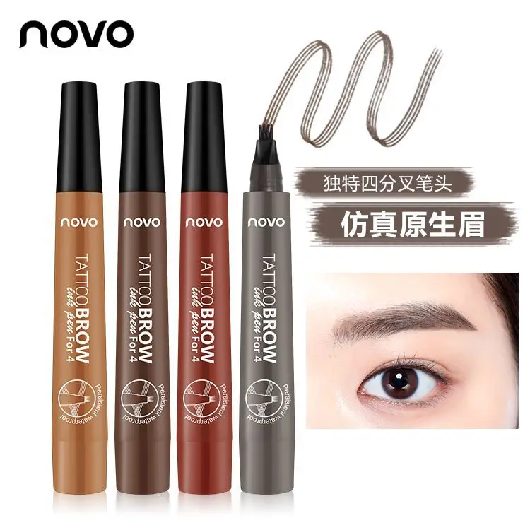 Novice 4 Color Eye brow Makeup Waterproof Four Fork Tip Sketch Ink Liquid Eyebrow Tattoo Tint Pen Enhancer Easy to | Красота и