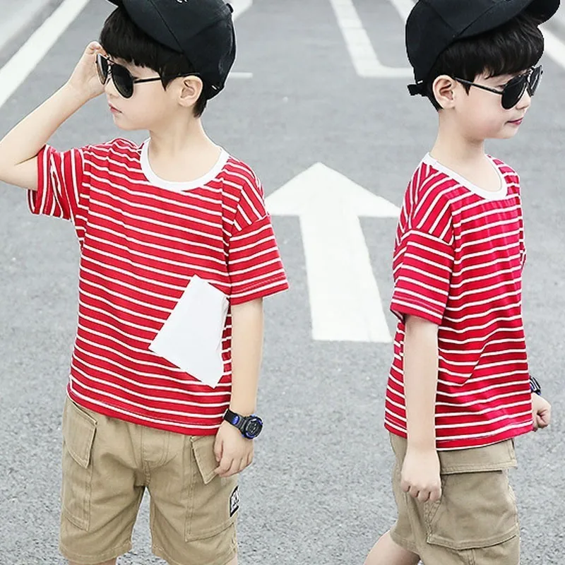 Black Red Striped 2019 Summer T Shirts For Teenage Boys Cotton Short Sleeve Pocket Patchwork Tops Children Casual Tees Clothing
Black Red Striped 2019 Summer T Shirts For Teenage Boys Cotton Short Sleeve Pocket Patchwork Tops Children Casual Tees Clothing