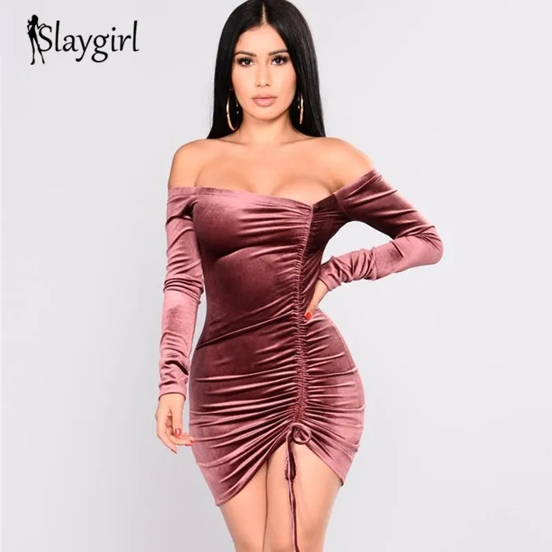 Slagirl 2018 Party Women Dress autumn Slash neck elegance Solid Velvet Draped dress sexy long sleeve Slim Mini Dress Vestidos
Slagirl 2018 Party Women Dress autumn Slash neck elegance Solid Velvet Draped dress sexy long sleeve Slim Mini Dress Vestidos