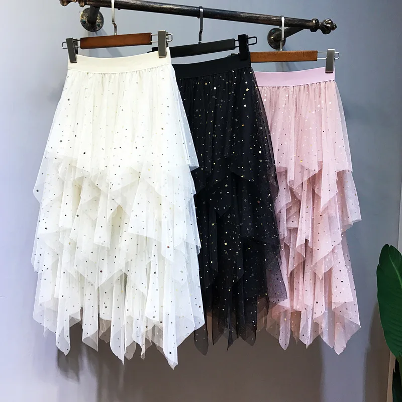 Lace Skirts Women 2019 Spring Fashion Irregular Saia Midi High Waist Mesh Ball Gown Jupe Femme Faldas Mujer Sequin Midi Skirt
Lace Skirts Women 2019 Spring Fashion Irregular Saia Midi High Waist Mesh Ball Gown Jupe Femme Faldas Mujer Sequin Midi Skirt