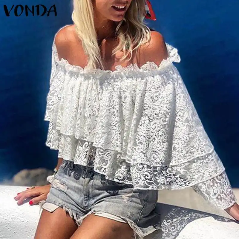 2019 VONDA Summer Women Off Shoulder Lace Blouse Sexy Club Tops Beach Casual Loose Ruffle Blusas Tops Plus Size Shirt S-5XL
2019 VONDA Summer Women Off Shoulder Lace Blouse Sexy Club Tops Beach Casual Loose Ruffle Blusas Tops Plus Size Shirt S-5XL