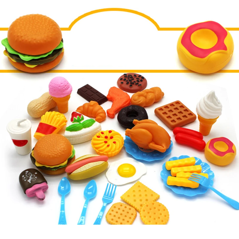 34pcs Fast Food Model Toy Mini Hamburg French Fries Hot Dog Ice Cream | Игрушки и хобби